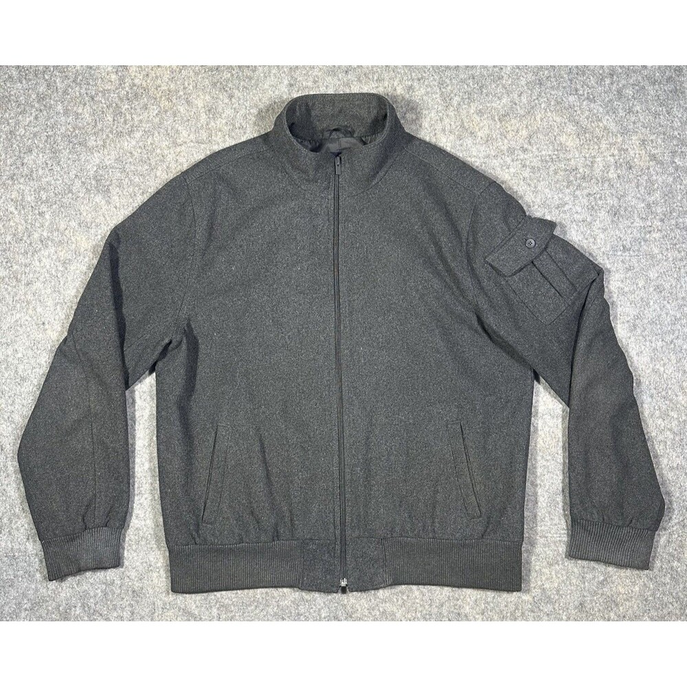 Gap Bomber Jacket Men’s L Gray Wool Blend Full Zip Lined Coat Winter Y2K Pockets